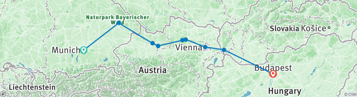 Image of a map showing the route of the tour