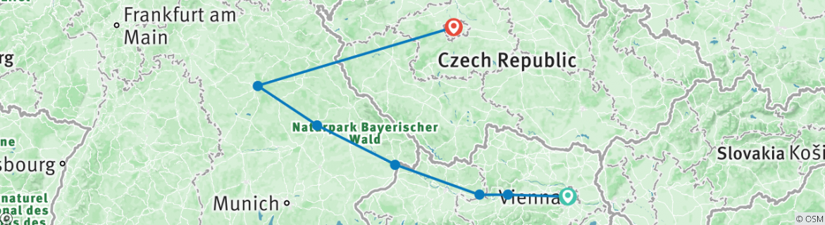 Image of a map showing the route of the tour
