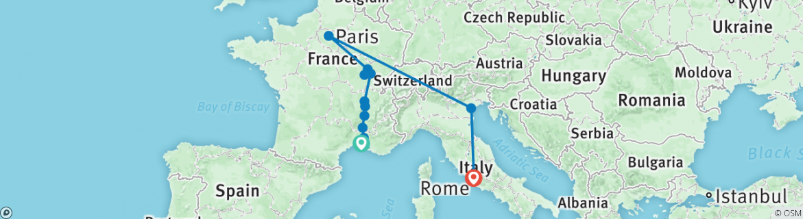 Karte mit der Reiseroute