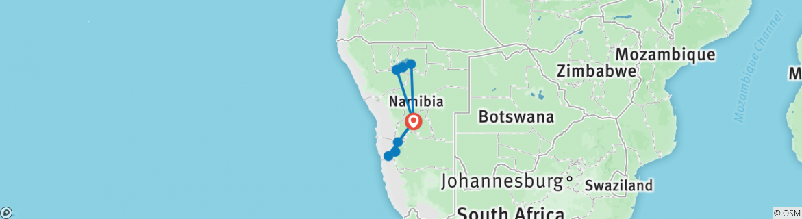 Image of a map showing the route of the tour