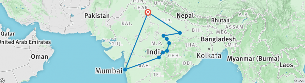 Image of a map showing the route of the tour
