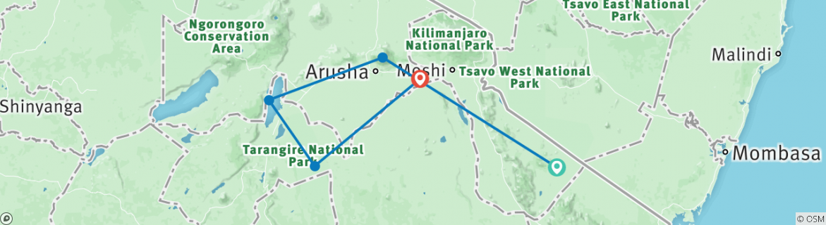 Image of a map showing the route of the tour