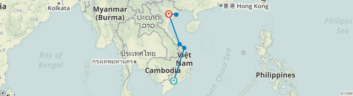 Image of a map showing the route of the tour