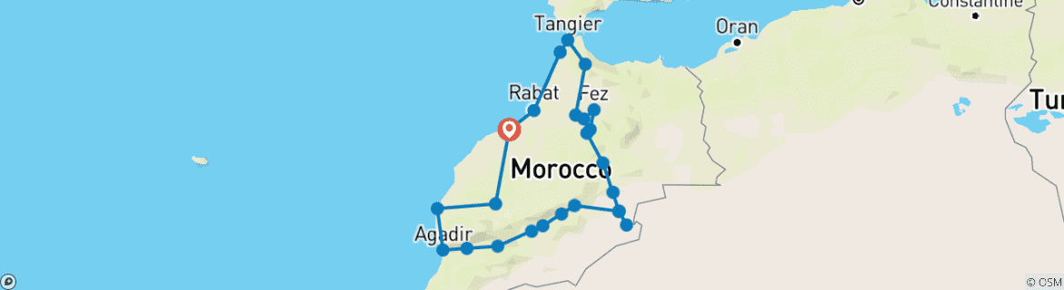 Image d'une carte montrant l'itinéraire du circuit