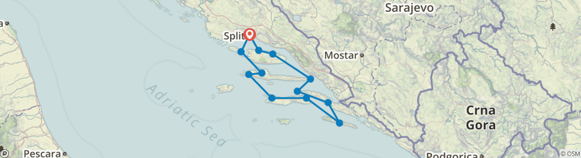 Image of a map showing the route of the tour