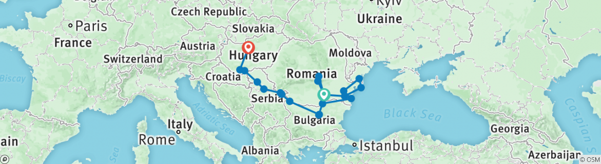 Image of a map showing the route of the tour