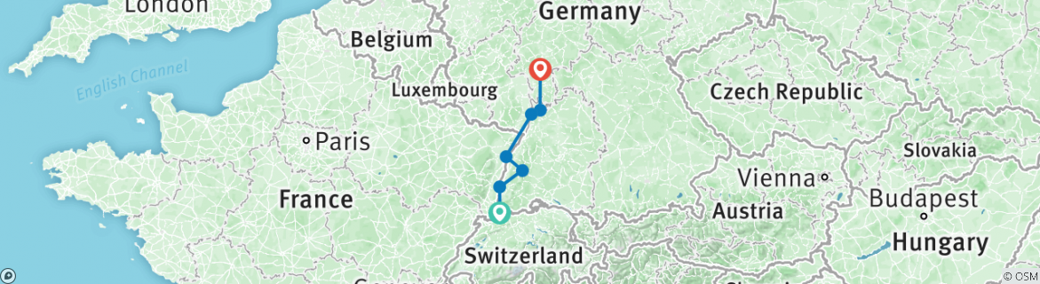 Karte mit der Reiseroute