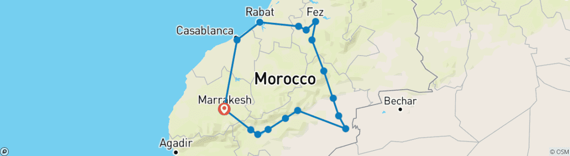 Image of a map showing the route of the tour