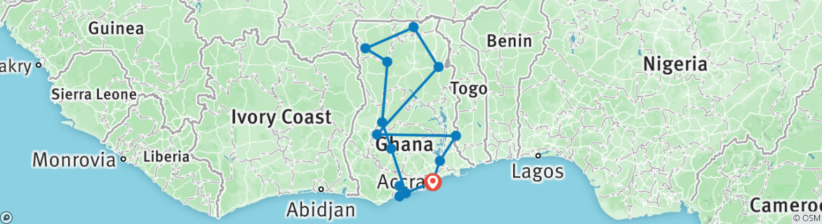 Image of a map showing the route of the tour