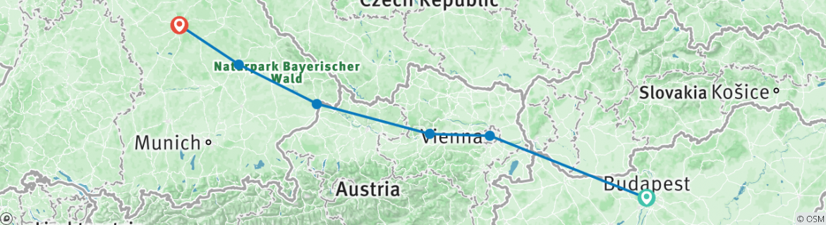 Image of a map showing the route of the tour