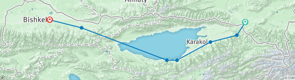 Image of a map showing the route of the tour