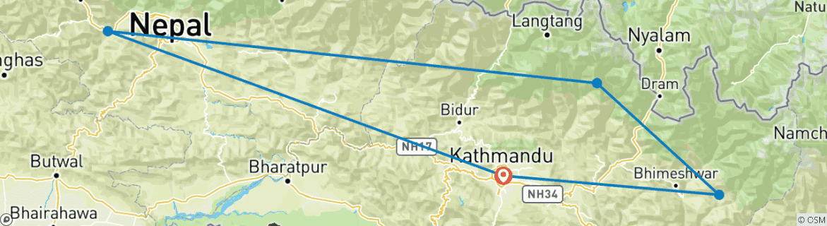 Image of a map showing the route of the tour