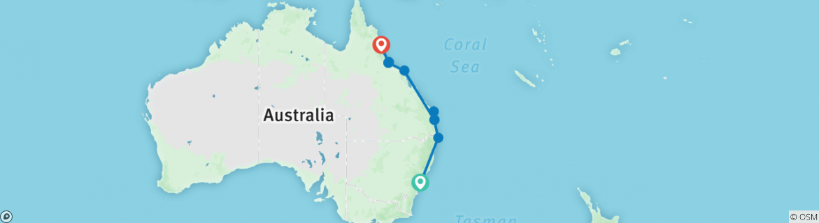 Image of a map showing the route of the tour