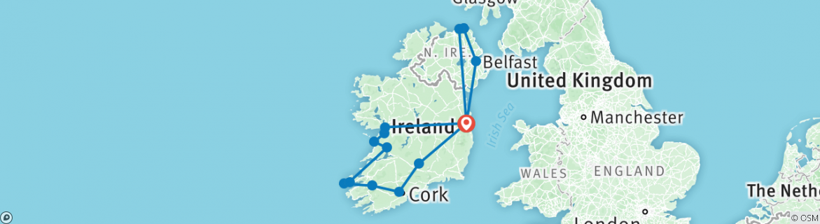 Image of a map showing the route of the tour