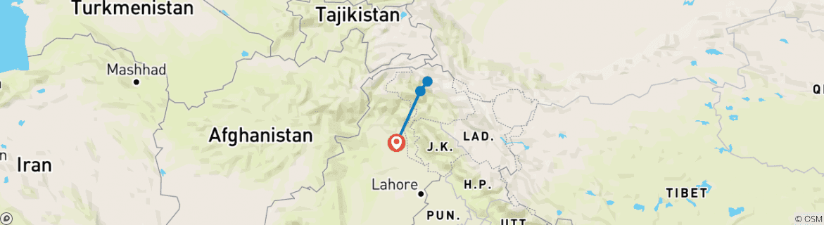 Image of a map showing the route of the tour