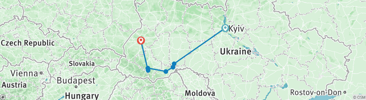 Image of a map showing the route of the tour