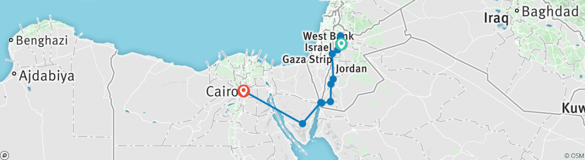 Image of a map showing the route of the tour