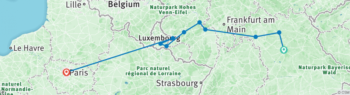 Karte mit der Reiseroute