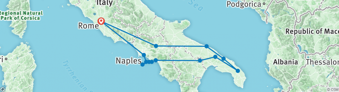 Image of a map showing the route of the tour