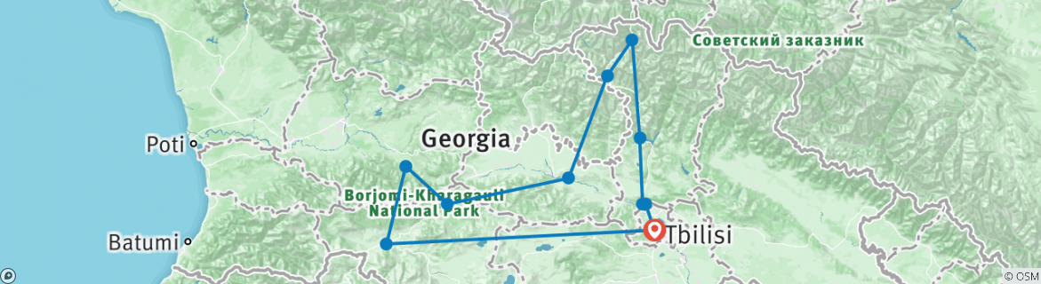 Image of a map showing the route of the tour