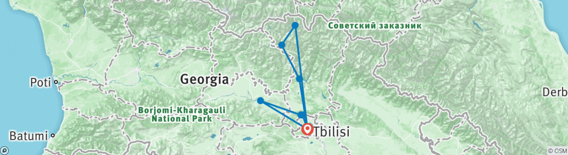 Image of a map showing the route of the tour