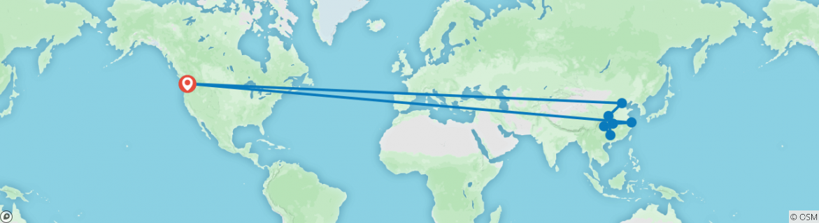 Image of a map showing the route of the tour