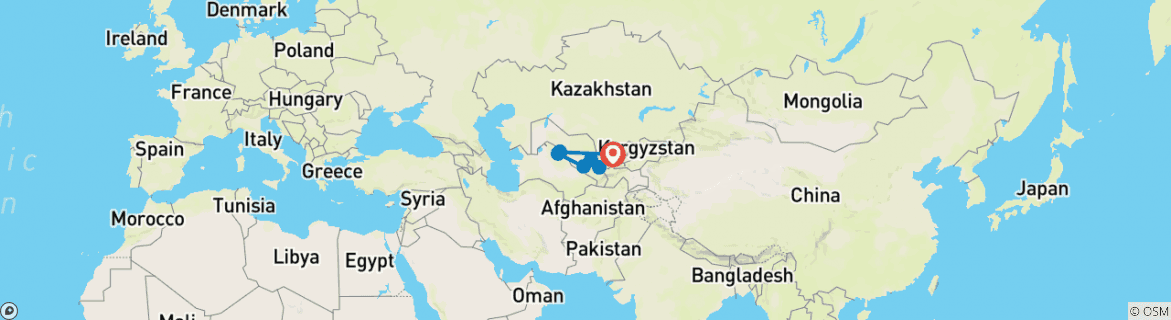 Image of a map showing the route of the tour