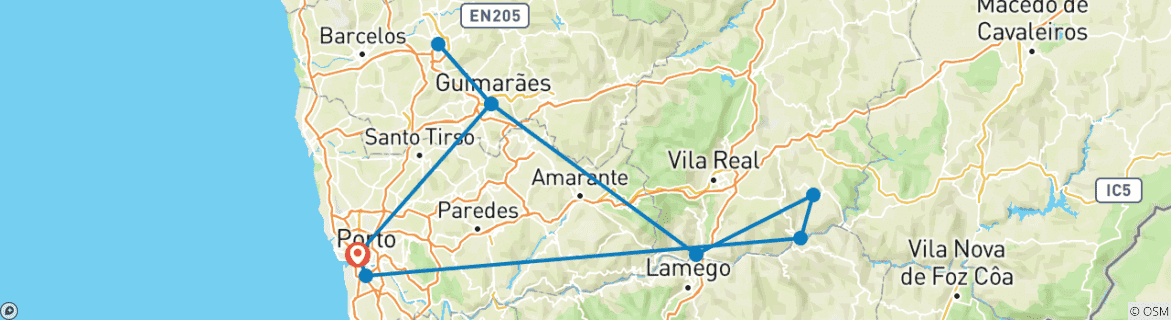 Image d'une carte montrant l'itinéraire du circuit