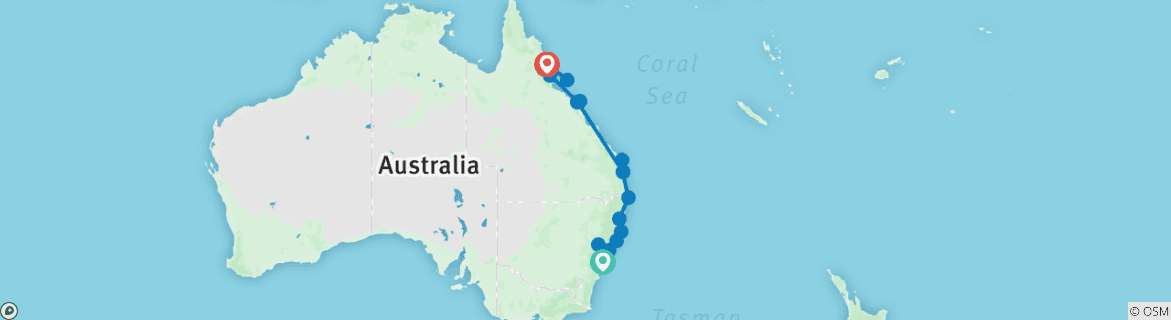 Image of a map showing the route of the tour