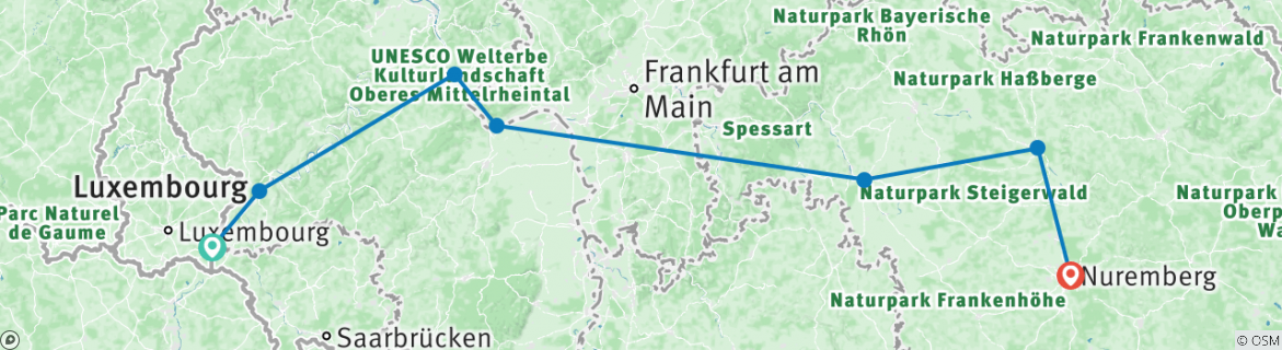 Image of a map showing the route of the tour