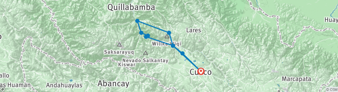 Image of a map showing the route of the tour