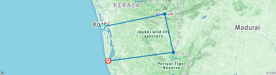 Image of a map showing the route of the tour