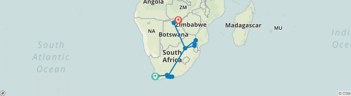 Image of a map showing the route of the tour