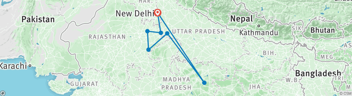 Image of a map showing the route of the tour