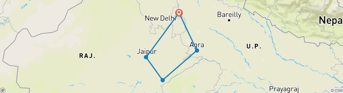 Image of a map showing the route of the tour