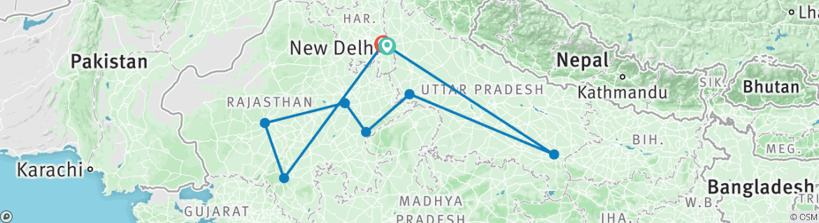 Image of a map showing the route of the tour