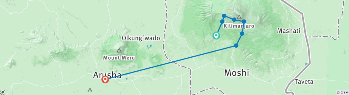 Image of a map showing the route of the tour