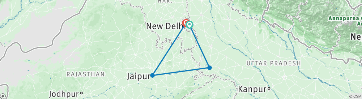 Image of a map showing the route of the tour