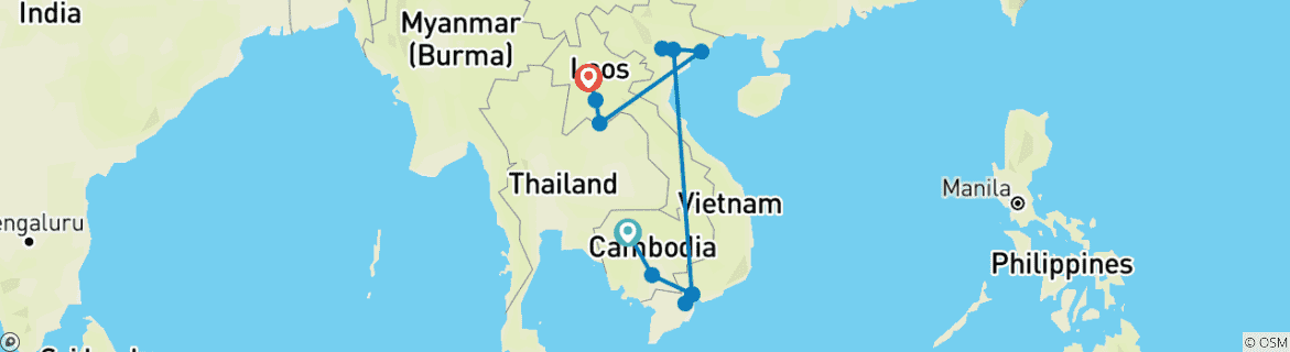 Image of a map showing the route of the tour