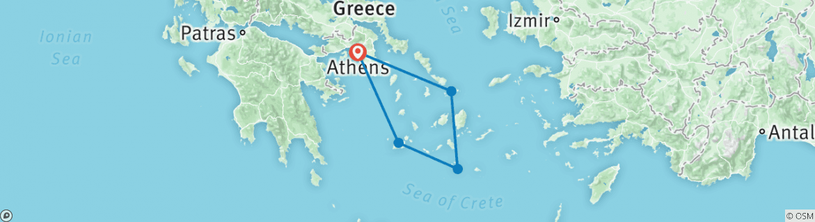 Image of a map showing the route of the tour