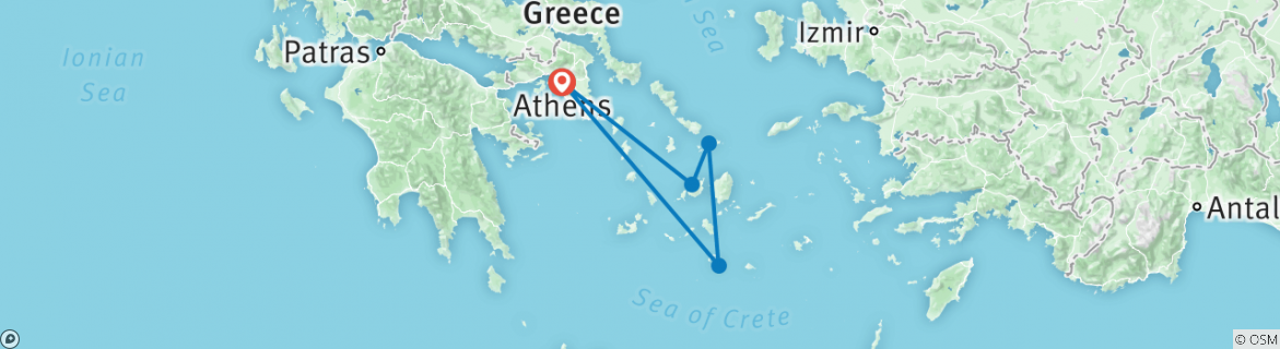 Image of a map showing the route of the tour