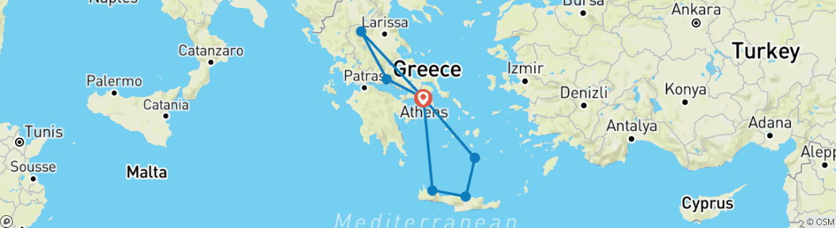 Image of a map showing the route of the tour