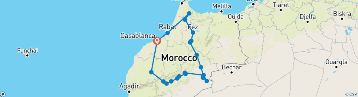 Image d'une carte montrant l'itinéraire du circuit