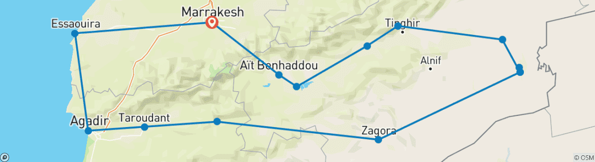 Karte mit der Reiseroute