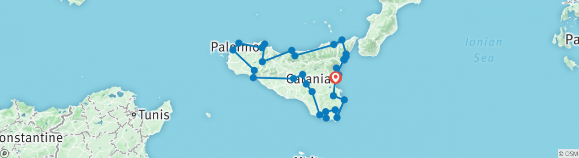Image of a map showing the route of the tour