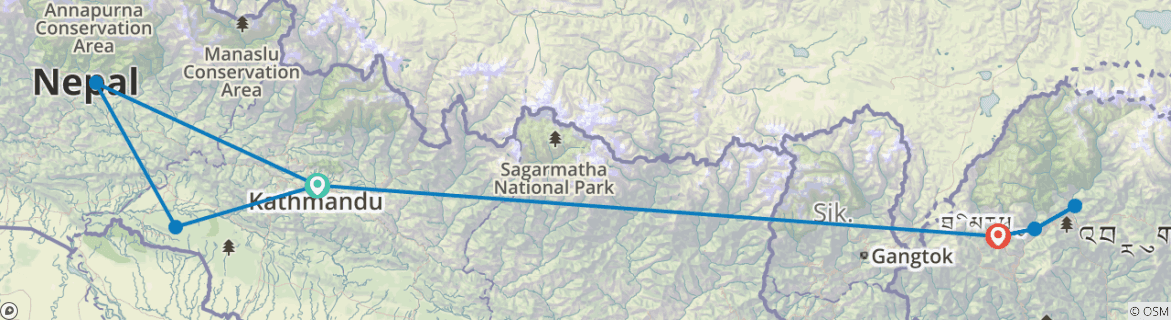 Image of a map showing the route of the tour