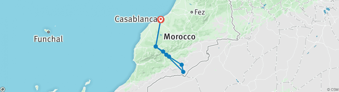 Image of a map showing the route of the tour