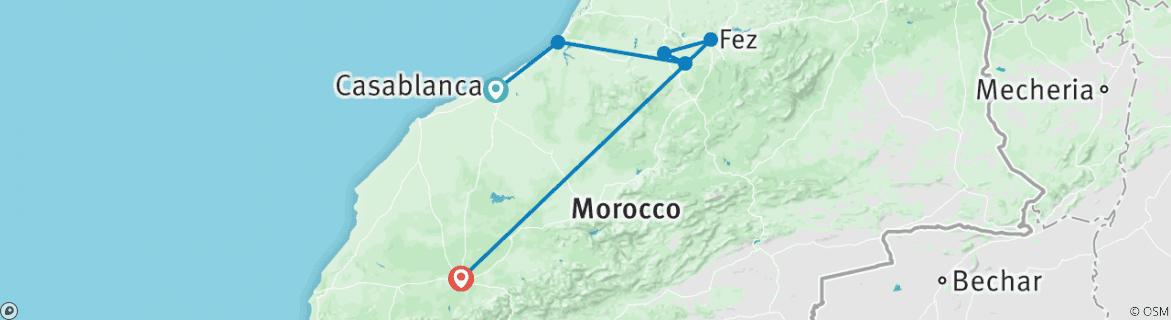 Image of a map showing the route of the tour
