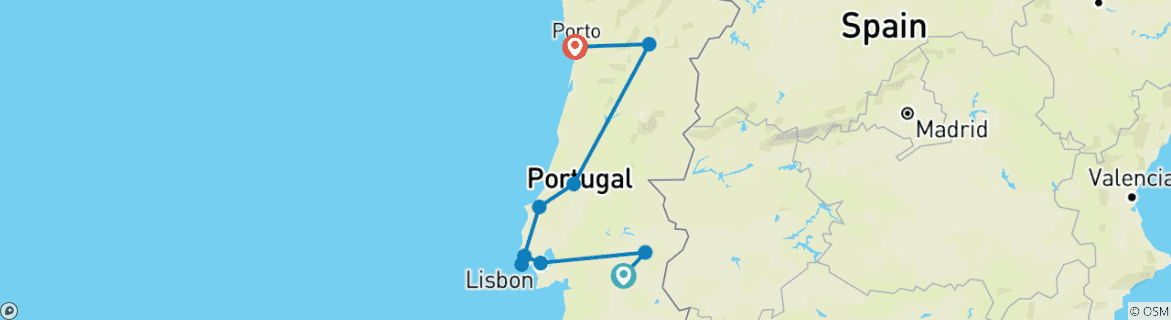 Image of a map showing the route of the tour