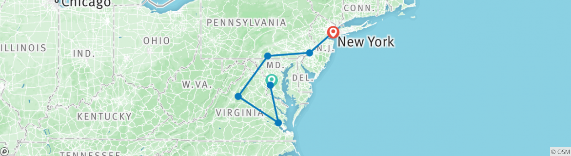 Image of a map showing the route of the tour